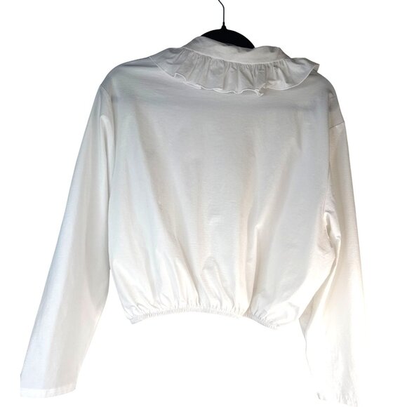 2/$30 ZARA Medium Ruffle Collar Long Sleeve Blouse White - Picture 12 of 15